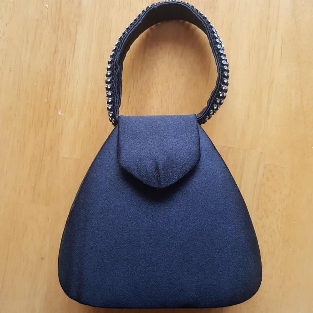 Black satin evening bag